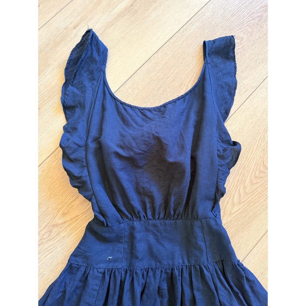 Free People Navy Blue Ruffle Open Back Bow Mini Dress Womens XS Fit & Flare - Picture 5 of 8